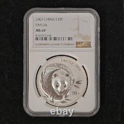 2003 Chine 10 Yuan 1 oz Pièce en Argent Panda NGC MS69