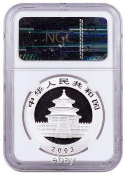 2003 Chine 1 Oz Argent Panda Frosted Bamboo ¥10 Pièce Ngc Ms69