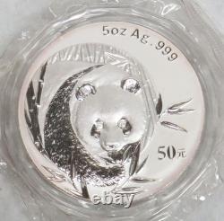 2003 Chine argent 50 yuans preuve 5 oz Panda scellé dans sa boîte