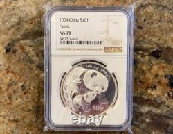 2004 1 oz 10 Yuan Chine Monnaie en Argent Panda MS 70