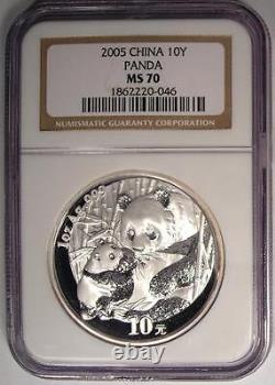 2005 Chine Panda d'argent 10Y NGC MS70 Rare Grade supérieure MS70 pièce