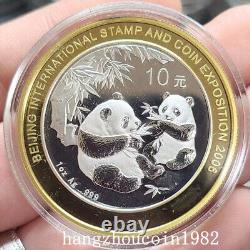 2006 Chine 10YUAN Beijing International Stamp&Coin Expo Panda pièce d'argent 1oz