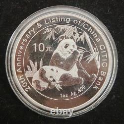 2007 Chine 10 Yuan Banque CITIC 20e Anniversaire 1oz Pièce en Argent Panda