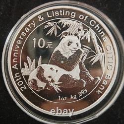 2007 Chine 10 Yuan Banque CITIC 20e Anniversaire 1oz Pièce en Argent Panda