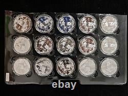 2007 Chine 10 Yuan Panda 1 once Pièce d'argent 15 pièces