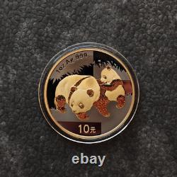 2008 1OZ 10 Yuan Argent Panda Chine Empire Noir 24kt Or PROOF UNIQUEMENT 1000 #148