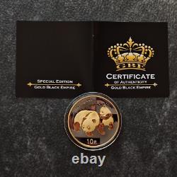 2008 1OZ 10 Yuan Argent Panda Chine Empire Noir 24kt Or PROOF UNIQUEMENT 1000 #148
