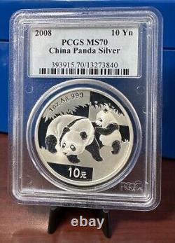 2008 PCGS MS70 1 OZ Panda en Argent Chinois Faible Population RARE
