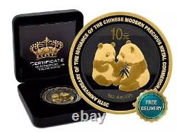 2009 1OZ 10Yuan Argent Panda Chine Empire Noir en Or 24kt NEUF SEULEMENT 500 #56