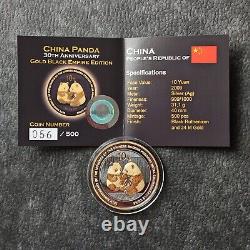 2009 1OZ 10Yuan Argent Panda Chine Empire Noir en Or 24kt NEUF SEULEMENT 500 #56