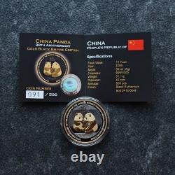 2009 1OZ 10 Yuan Argent Panda Chine Empire Noir 24kt Or ÉPREUVE UNIQUEMENT 1000 #91