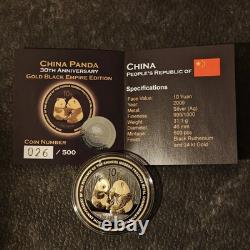 2009 1OZ 10 Yuan Argent Panda Chine Empire Noir 24kt Or PROOF SEULEMENT 1000 #3