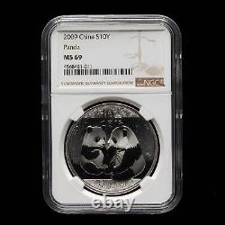 2009 Chine 10 Yuan 1 once Panda pièce en argent NGC MS69