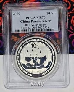 2009 Pcgs Ms70 1 Oz Chine 10 Yuan Argent Panda. Livraison Gratuite