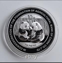 2009 pièce en argent panda de la Banque Agricole de Chine sans boîte, numéro de certificat consécutif