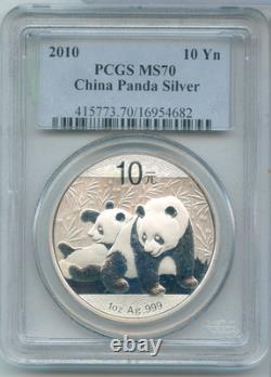 2010 Panda en Argent de Chine 1 OZ PCGS MS70 10 YN Monnaie RK858