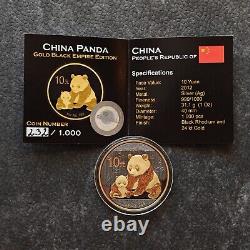 2012 1OZ 10Yuan Panda Argent Chine Empire Noir Or 24kt NOUVEAU UNIQUEMENT 1000 pièces