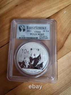 2012 1 oz Argent Chine 10 yuans Panda PCGS First Strike MS69