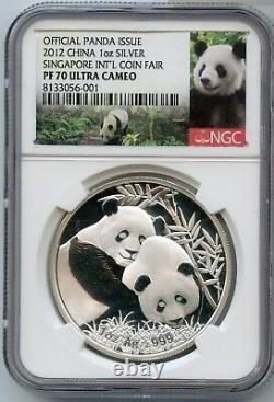 2012 Chine Panda 1 Oz Argent Preuve NGC PF70 Pièce de Singapour Foire de la Monnaie OGP JP621