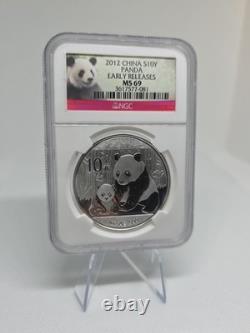 2012 Panda de Chine. 999 Argent Pur 1 Once 10 Yn Pièce NGC MS 69 Premières Émissions