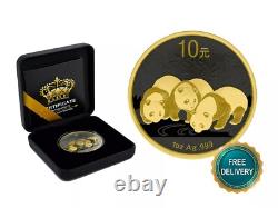 2013 1 OZ Argent Panda Chine 24kt Or Empire Noir Rhodium PROOF UNIQUEMENT 1000 #264