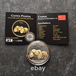 2013 1 OZ Argent Panda Chine 24kt Or Empire Noir Rhodium PROOF UNIQUEMENT 1000 #264