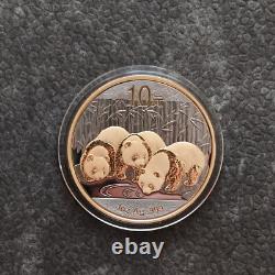 2013 1 OZ Argent Panda Chine 24kt Or Empire Noir Rhodium PROOF UNIQUEMENT 1000 #264