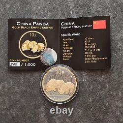 2013 1 OZ Panda Argent Chine 24kt Or Empire Noir Rhodium NOUVEAU SEULEMENT 1000 #205