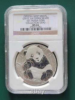 2013 CHINE 1 oz argent 999 médaille de monnaie PANDA NGC MS66 1ère Expo Panda Tirage 1000