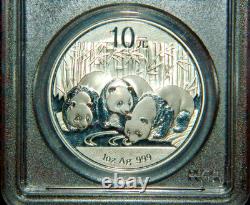 2013 Panda de Chine 10 Yuan 1 Oz. Argent 999 Fin Pcgs Ms70 Étiquette Drapeau de Chine