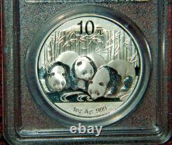 2013 Panda de Chine 10 Yuan 1 Oz. Argent 999 Fin Pcgs Ms70 Étiquette Drapeau de Chine