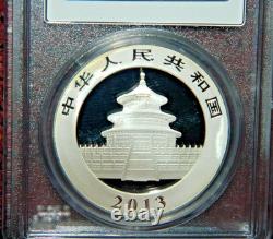 2013 Panda de Chine 10 Yuan 1 Oz. Argent 999 Fin Pcgs Ms70 Étiquette Drapeau de Chine