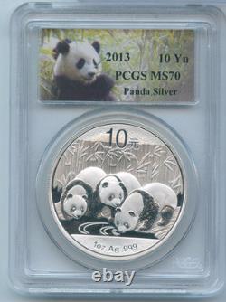 2013 Panda en Argent de Chine 1 oz PCGS MS70 Étiquette Panda Pièce 10 Yn RK866