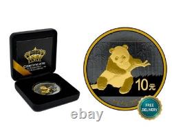 2014 1OZ 10 Yuan Argent Panda Chine Empire Noir 24kt Or PROOF UNIQUEMENT 1000 #417