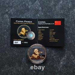 2014 1OZ 10 Yuan Panda d'Argent Chine Empire Noir 24kt Or PROOF UNIQUEMENT 1000 #383