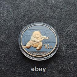 2014 1OZ 10 Yuan Panda d'Argent Chine Empire Noir 24kt Or PROOF UNIQUEMENT 1000 #383
