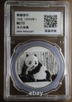 2015 10 Yuan Argent Panda Ms70 Gsca Encapsulé Non Circulé Monnaie du Monde #ach37