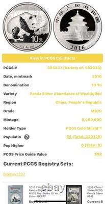 2016 10 Yuan Chine Panda Top Pop Abondance de richesse. PCGS Gold Shield. 30 g d’argent pur