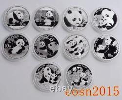 2016-2025 Chine 10YUAN Pièces en Argent Panda 30g(1oz) 10PCS Avec COA, pièce Panda