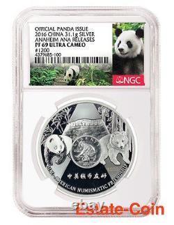 2016 Ana Show Chinois Panda Ngc Pf69 Étiquette Spéciale Commémorative Oz Silver Chine