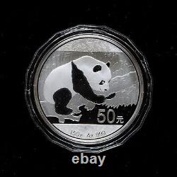 2016 Chine Panda 50 Yuan 150g Ag. 999 Pièce d'argent Panda Coa & Boîte