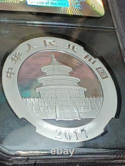 2017 Panda chinois de Chine S10y, émission anticipée, 1 oz, argent fin 999, classé par NGC MS69