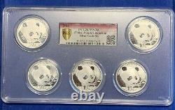 2018 Chine 10 Yuan 30g Panda en argent 5 pièces Ensemble PCGS MS70 Grand support multi-pièces