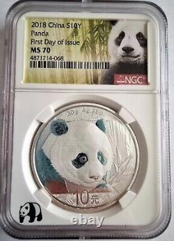 2018 Chine 1oz Panda chinois NGC MS70 FDOI Bambou 1oz Argent fin 999 BU Gradué