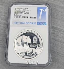 2018 Ngc Pf70 Ucam Expo de Macao 2 Oz Argent Première Émission Panda de Chine 30e Anniversaire