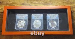 2019MS70 Panda de Chine, Aigle Américain et Feuille d'érable canadienne, ensemble de 3 pièces avec boîte