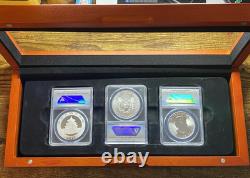 2019MS70 Panda de Chine, Aigle Américain et Feuille d'érable canadienne, ensemble de 3 pièces avec boîte