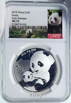 2019 China Panda Mom Avec Cub Proof Silver 10 Yuan Chinese Coin Ngc Ms70 I86684