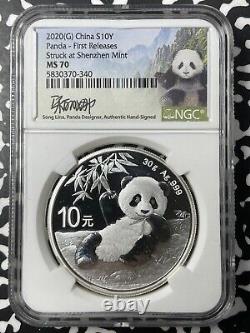 2020 Chine 3x Panda 10 Yuan Pièces NGC MS70 Lot#B2326 Argent ! Avec Étui et C. O. A