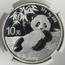 2020 Chine 3x Panda 10 Yuan Pièces NGC MS70 Lot#B2326 Argent ! Avec Étui et C. O. A